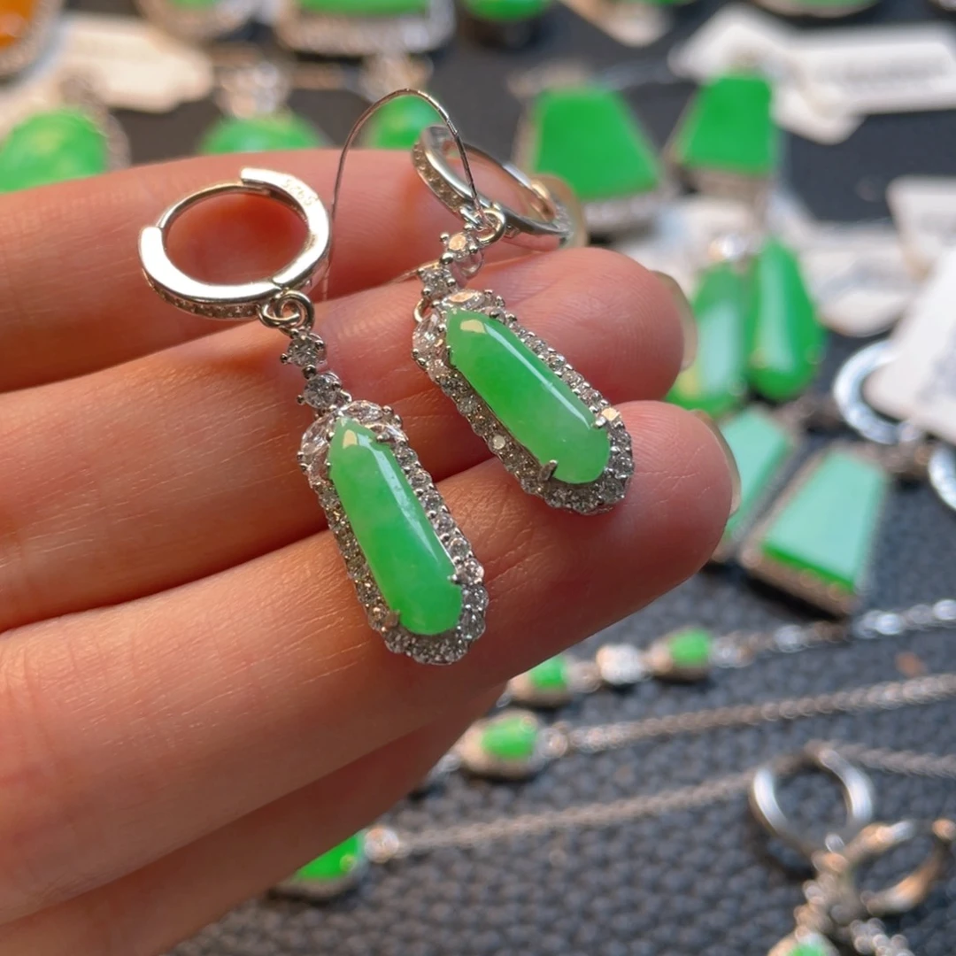 翡翠银S925镶嵌吊坠(不含链)耳坠