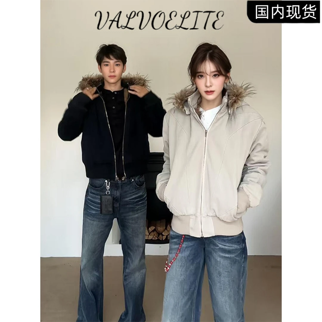 银狐解构连帽座山雕棉服外套男款冬季美式帆布短款夹克座山狮棉衣