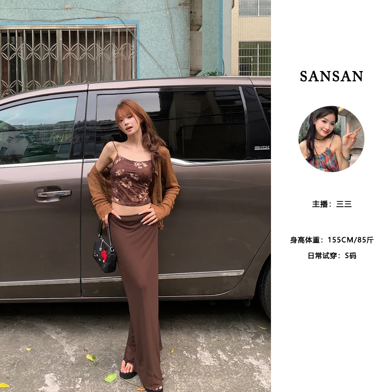 【三三】（藤曼初蕾）夏季薄款小开衫+印花吊带+修身半身裙三件套