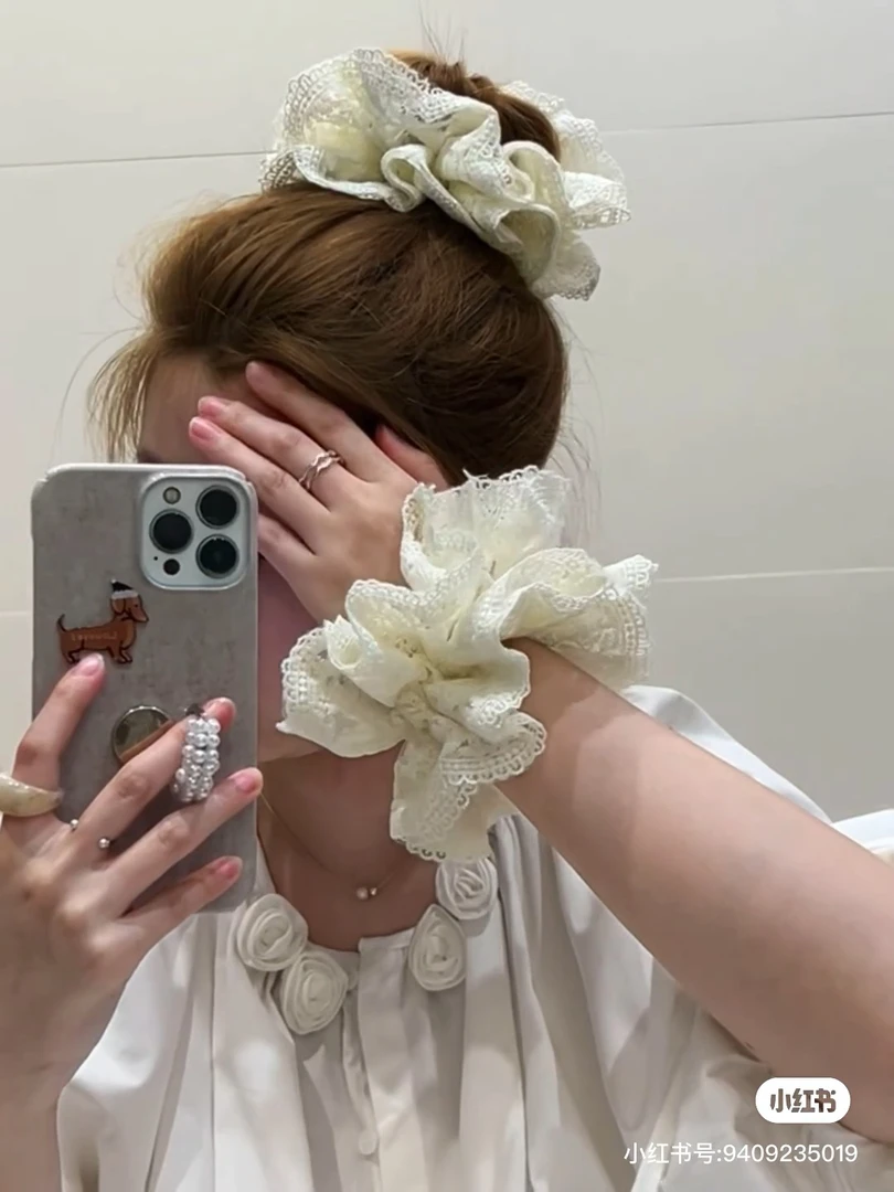 甜美女原创设计发绳韩系头花蕾丝发圈气质清新发圈网纱超仙发饰