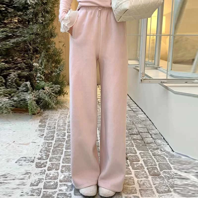 【团宠卫裤】显瘦摇粒绒感休闲裤女加厚松糕绒针织粉宽松直筒裤子