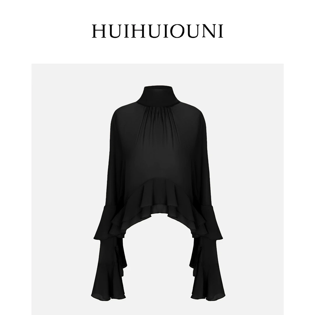 慧慧欧尼 演绎姿然优雅  Designer新款高级网纱气质喇叭袖小衫