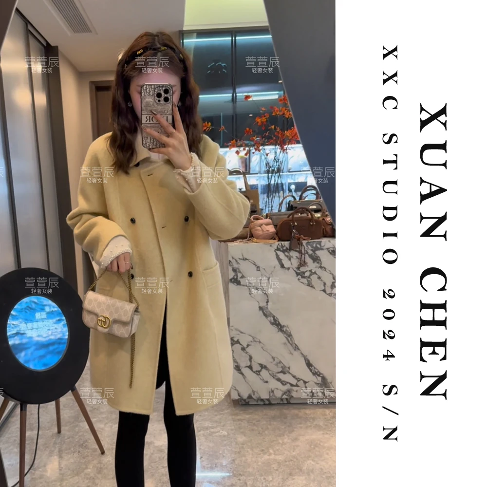 【稻田麦香】秋冬窄版双面羊毛呢大衣韩版洋气中长款毛呢外套#3719