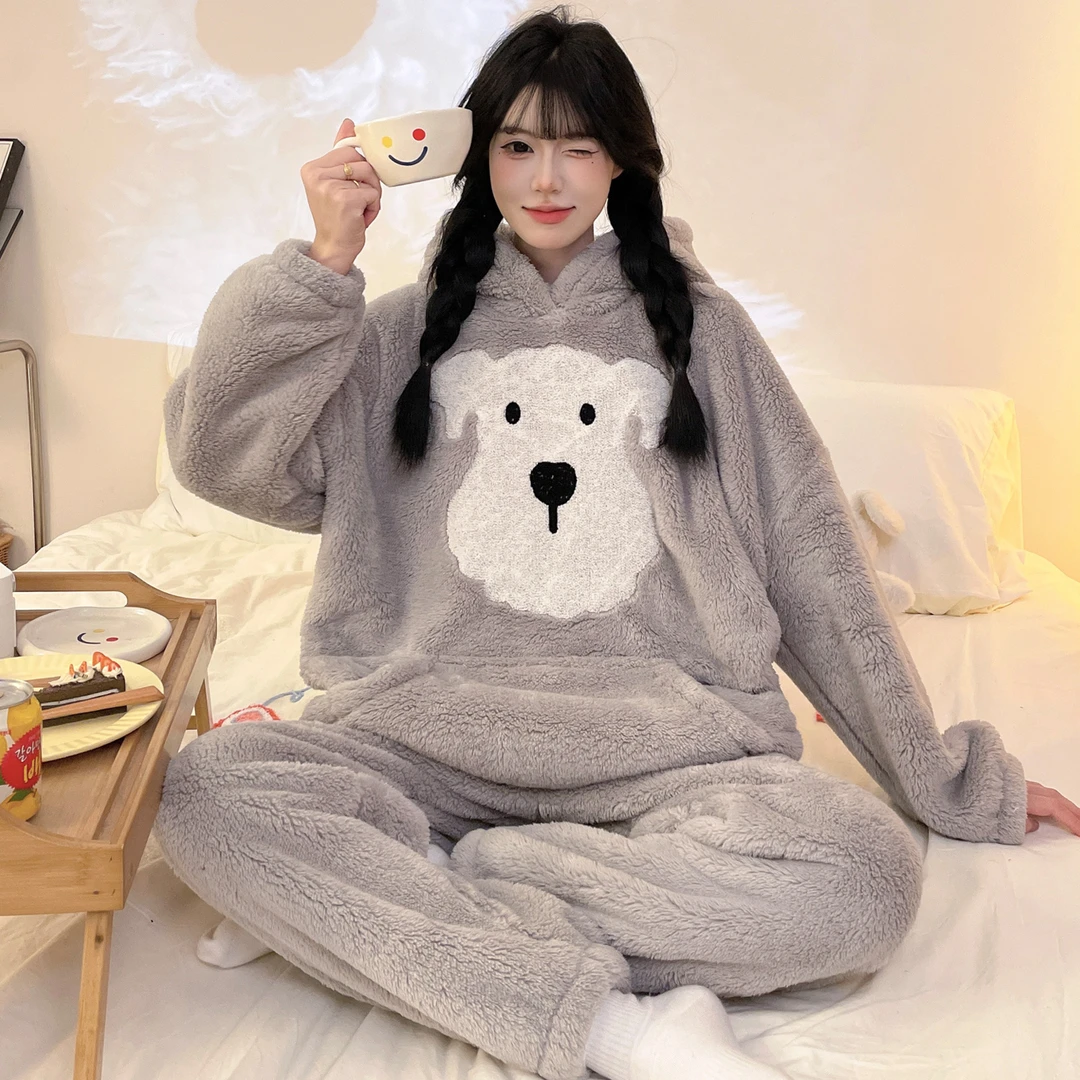 珊瑚绒睡衣女款加厚加绒可外穿冬季韩版ins风套装少女学生家居服