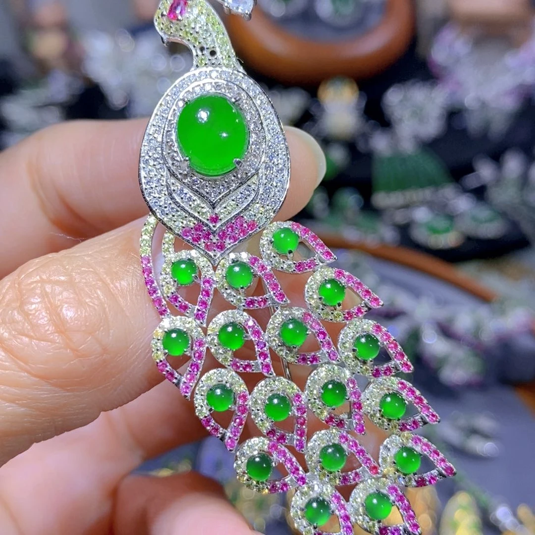 翡翠颈饰银S925镶嵌天然翡翠