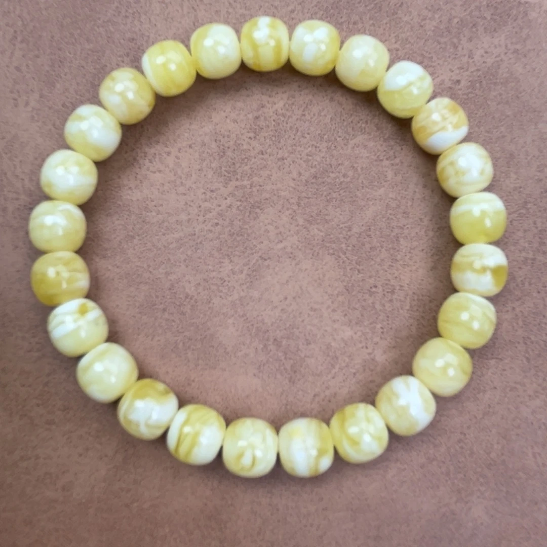 蜜蜡未镶嵌手串纯天然俄料瓷白花虎皮8.5*8腕口17+