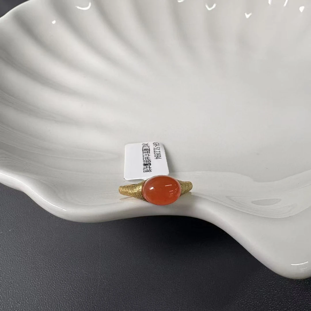 冰红蛋面拉丝银镶戒指