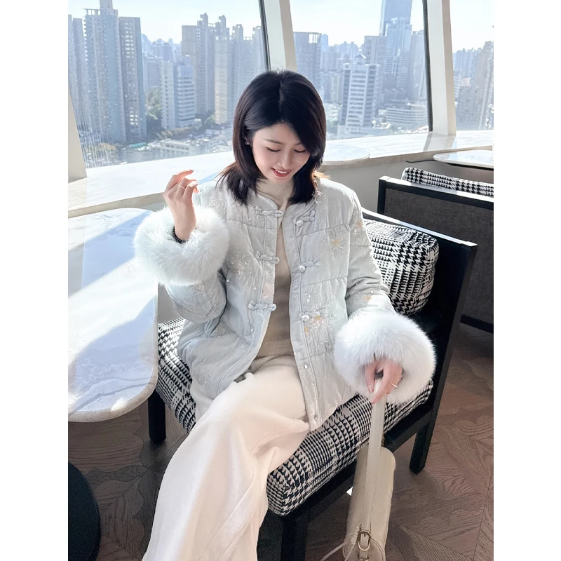 紫璐莱雪域雅绒~新中式国风锦缎丝刺绣棉服外套60X