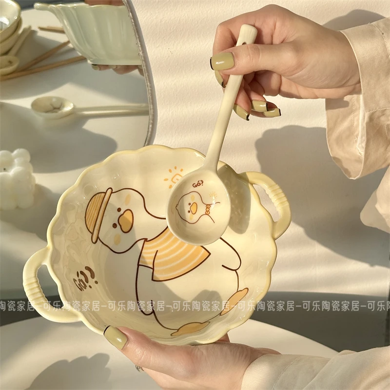 229【1个】GAGA鸭7.5英寸双耳碗 呆萌双耳泡面碗陶瓷碗汤面碗釉下彩
