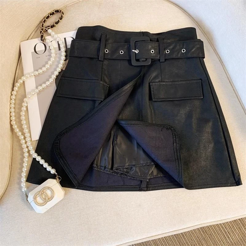 高货爆款~防走光小裙 PU设计半身短裙子女秋冬显瘦