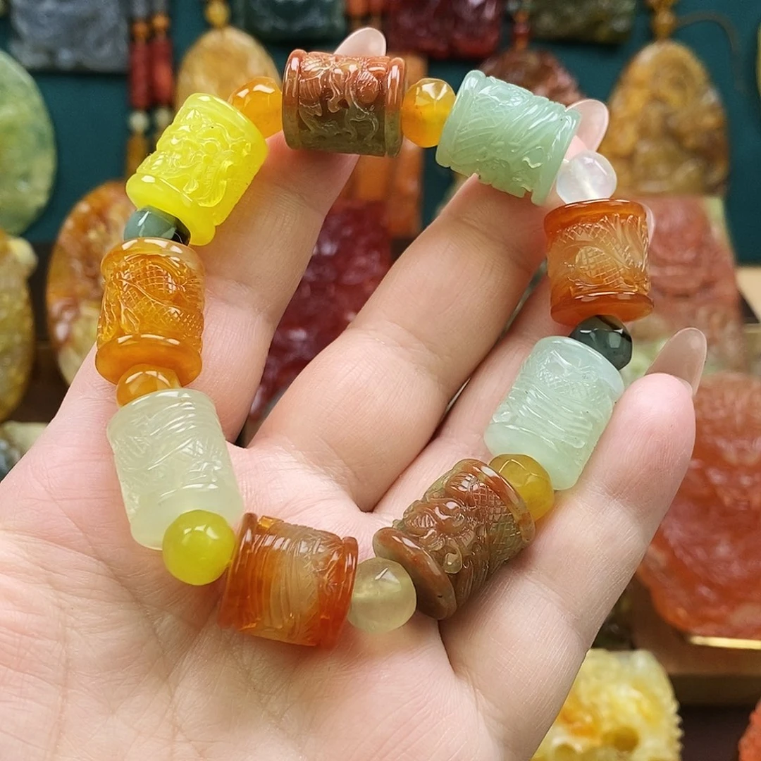 蛇纹石玉未镶嵌颈饰龙柱手串