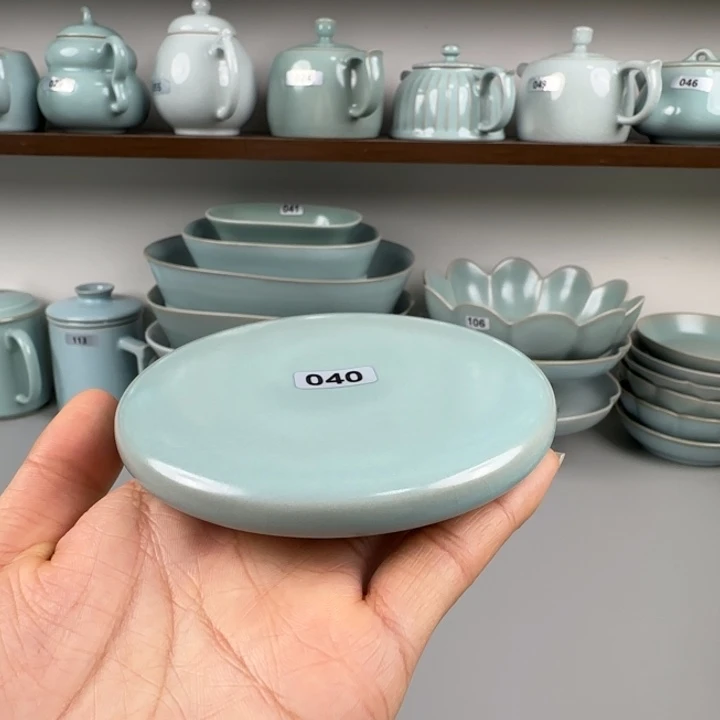 陶摆件汝瓷杯垫圈足烧仿古釉微微瑕040