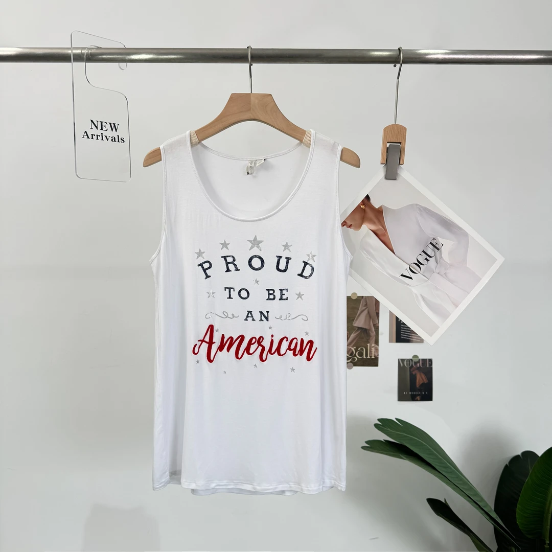 B529欧美风宽松型背心宽松卡通无袖打底直筒印花刺绣潮流oversize