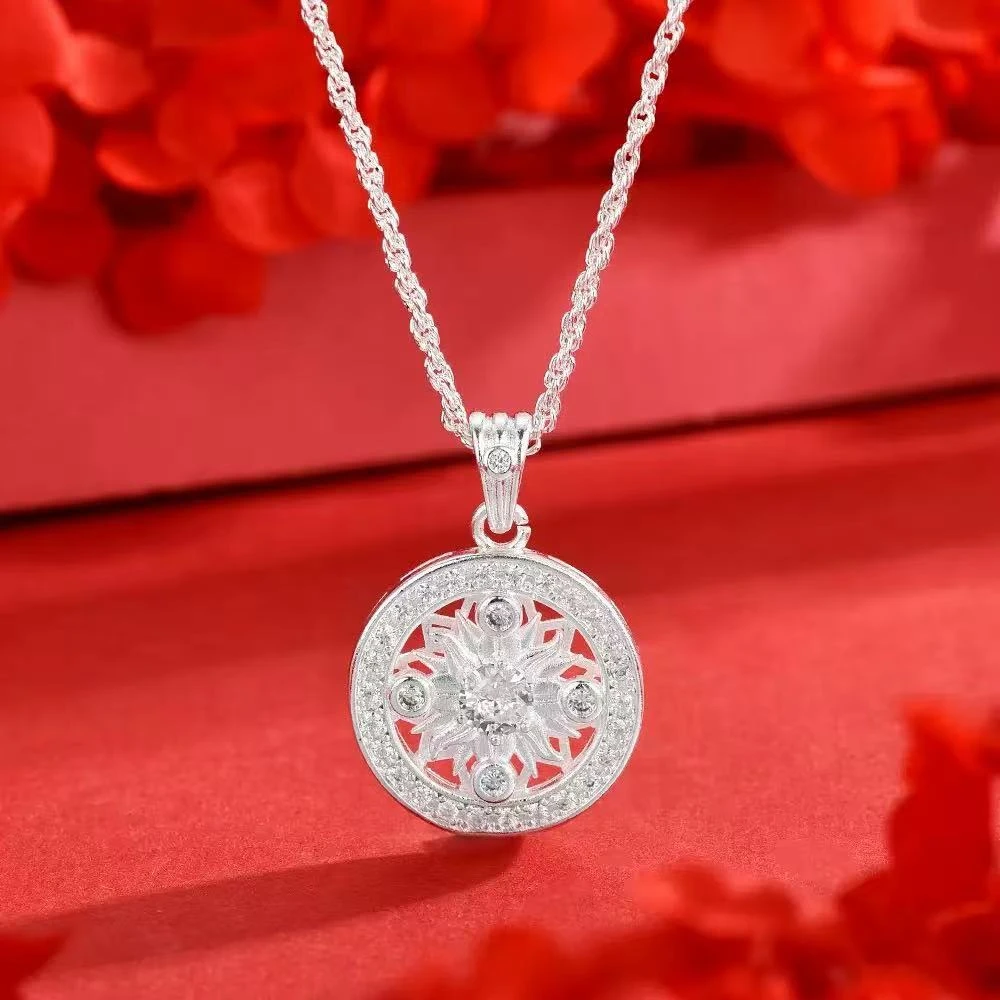 足银纯银999满钻圆形吊坠项链时尚高级送妈妈送闺蜜 WXL-4