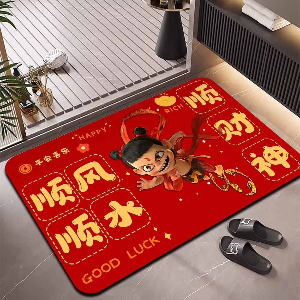 哪吒硅藻泥吸水防滑地垫卫生间厨房家用入户门垫喜庆
