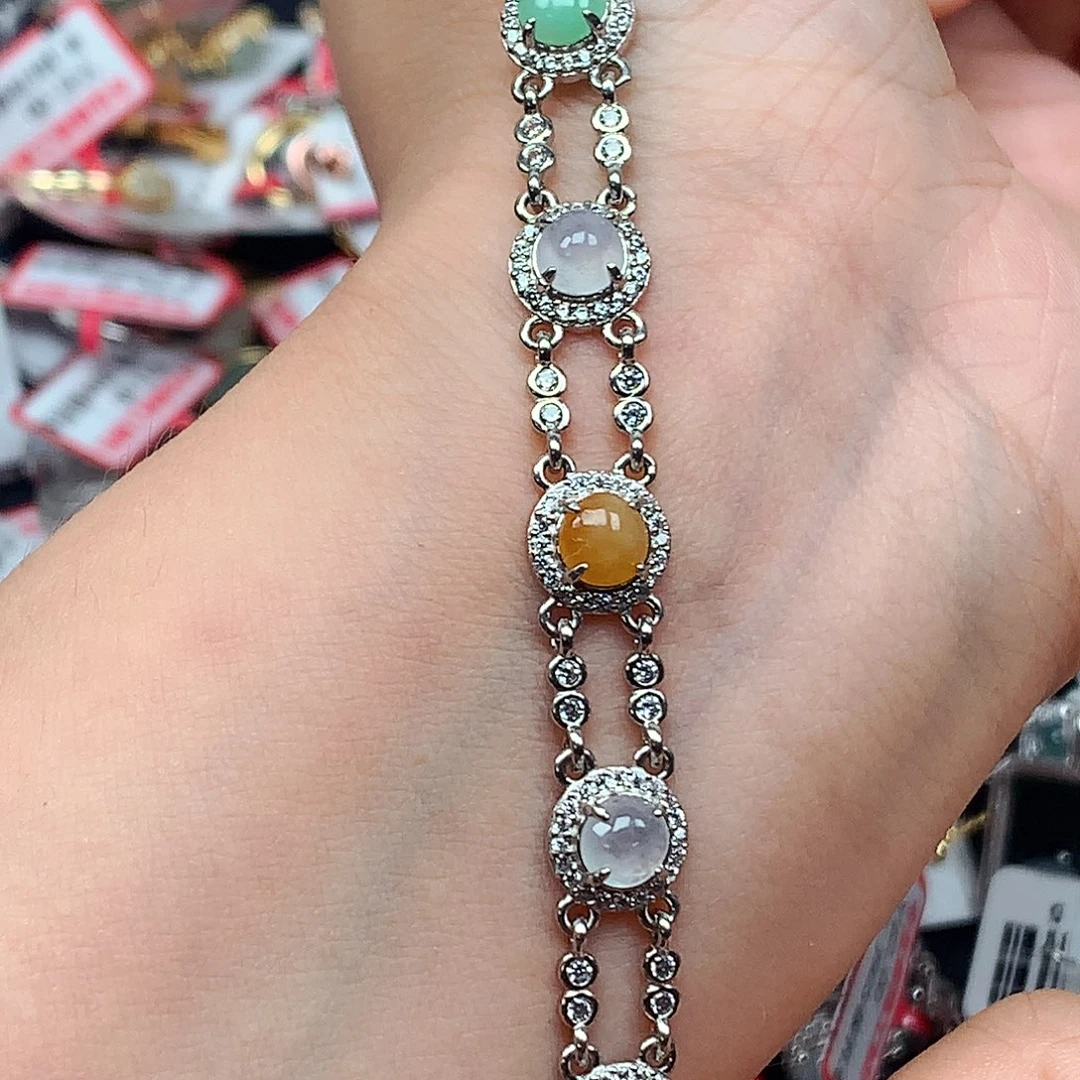 翡翠戒指银S925镶嵌天然翡翠手链