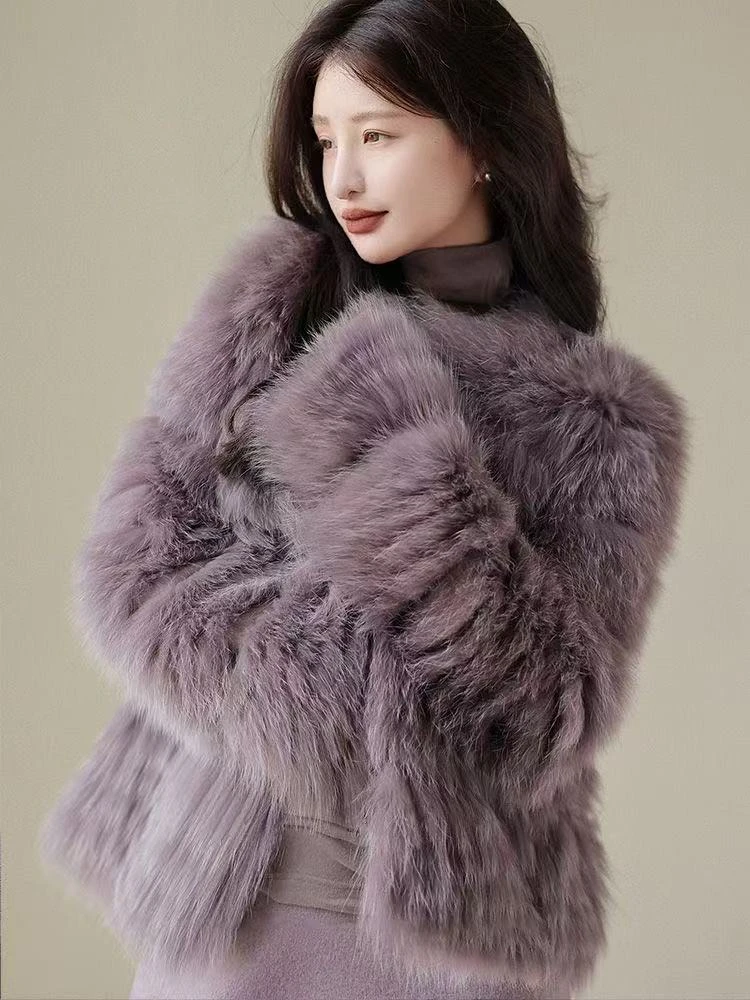 201-300厚款长袖女冬季宽松型短款短外套时尚毛领针织韩版