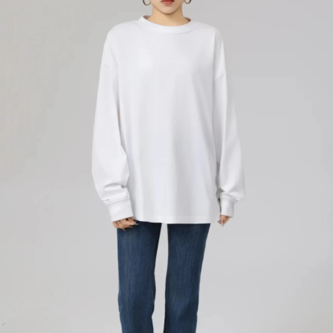 AMASS/阿玛施基础款休闲百搭圆领白色素色ins长袖T恤高能感530089