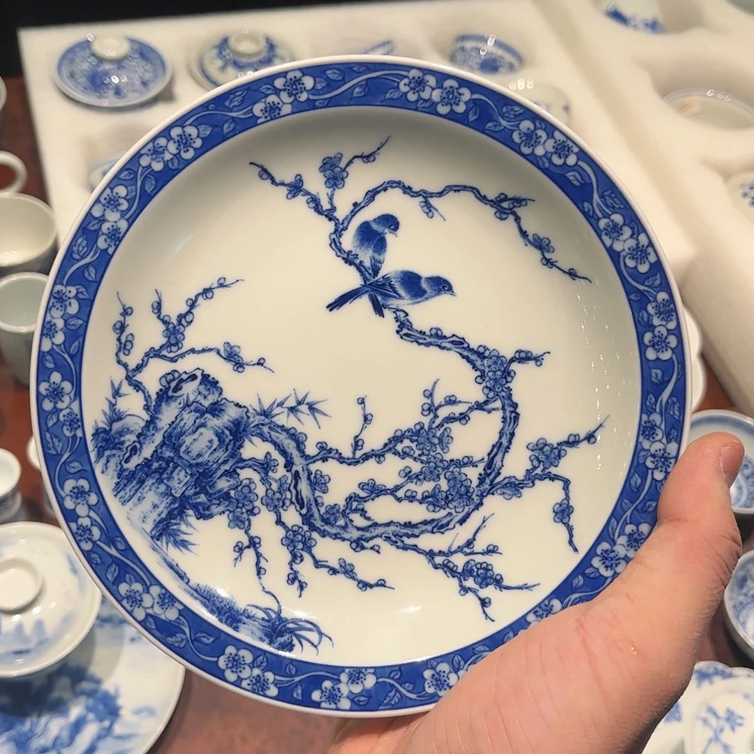 叶*青花喜上眉梢壶承