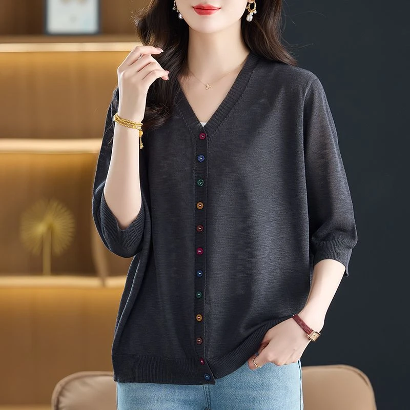 品牌折扣专柜夏季冰丝防晒衣女装外穿宽松大码开衫上衣百搭针织衫