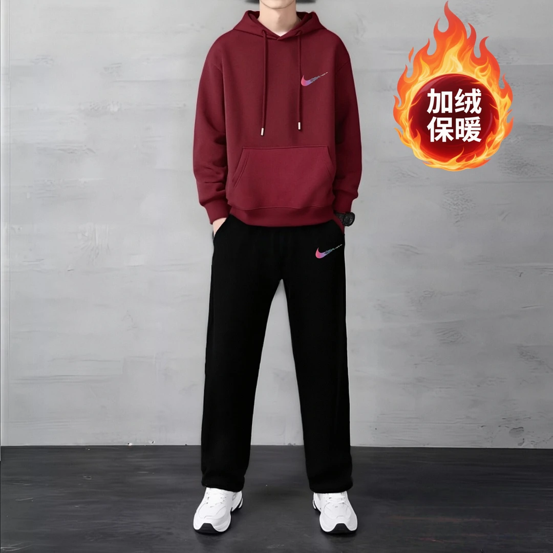 【两件套】正品运动套装男2025秋季新款健身运动潮流连帽卫衣长裤