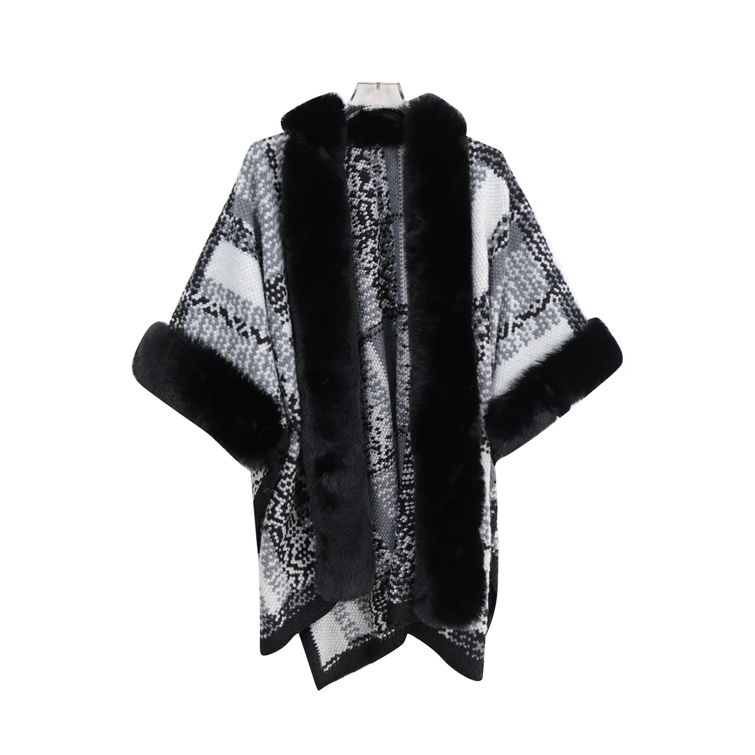 秋冬披肩斗篷毛毛领外套复古百搭保暖披风X27499