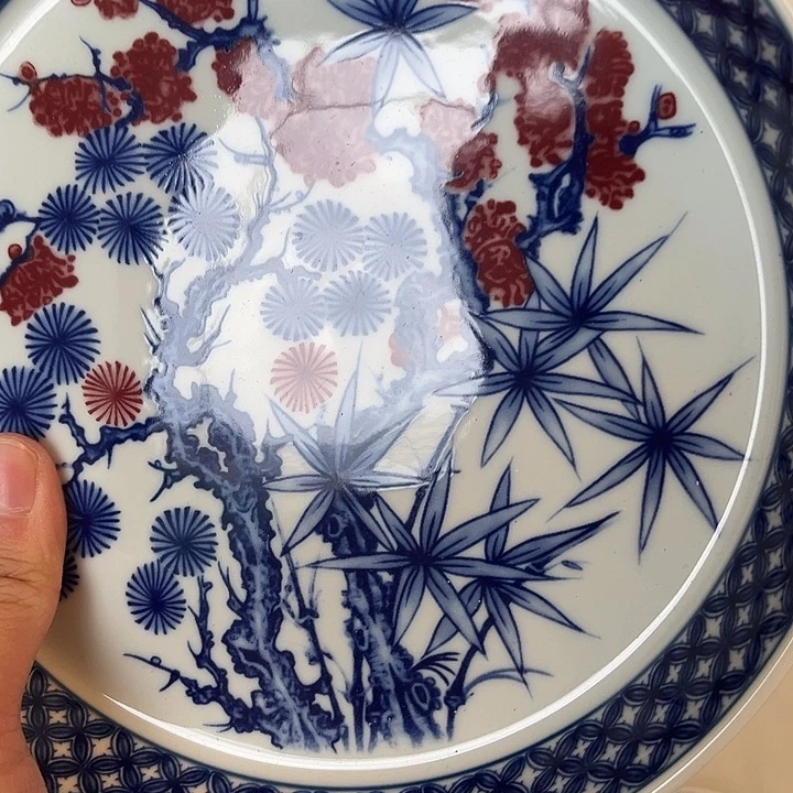 瓷片景德镇釉里红松竹梅大壶承