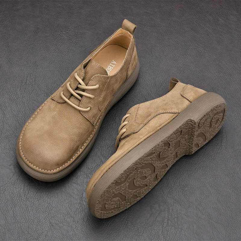 春夏新款休闲皮鞋复古男鞋英伦风软皮软底系带气质出游户外大头鞋