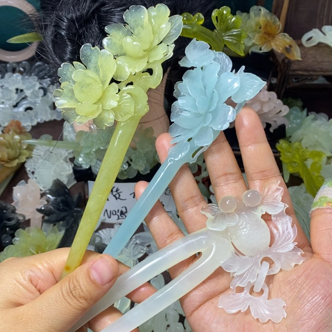 舞***天蛇纹石玉未镶嵌发饰