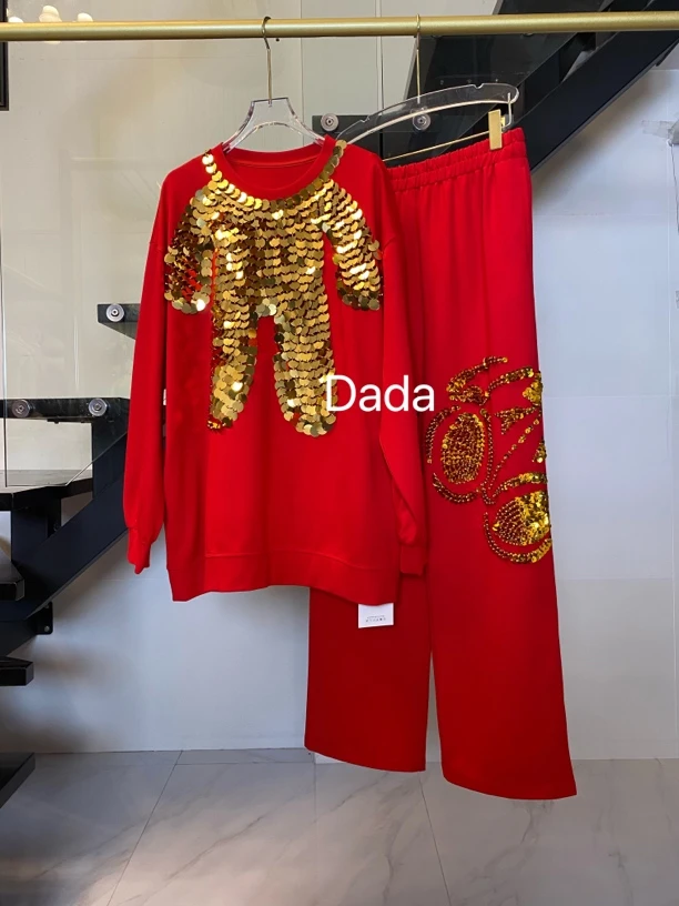 Dada设计款新款重工个性款休闲宽松大版套头套装C10553