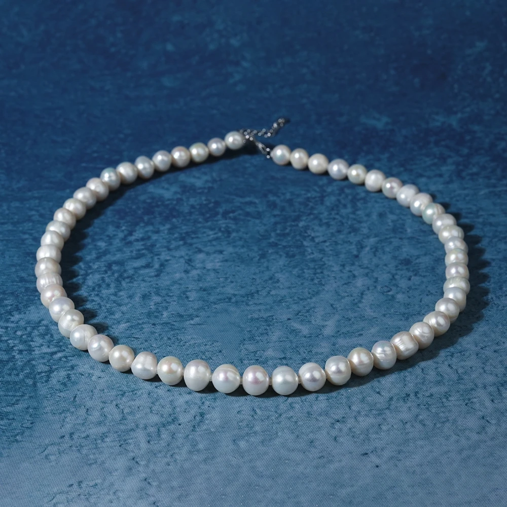 A680晓听9-10mm S925银无核淡水珍珠项链50cm