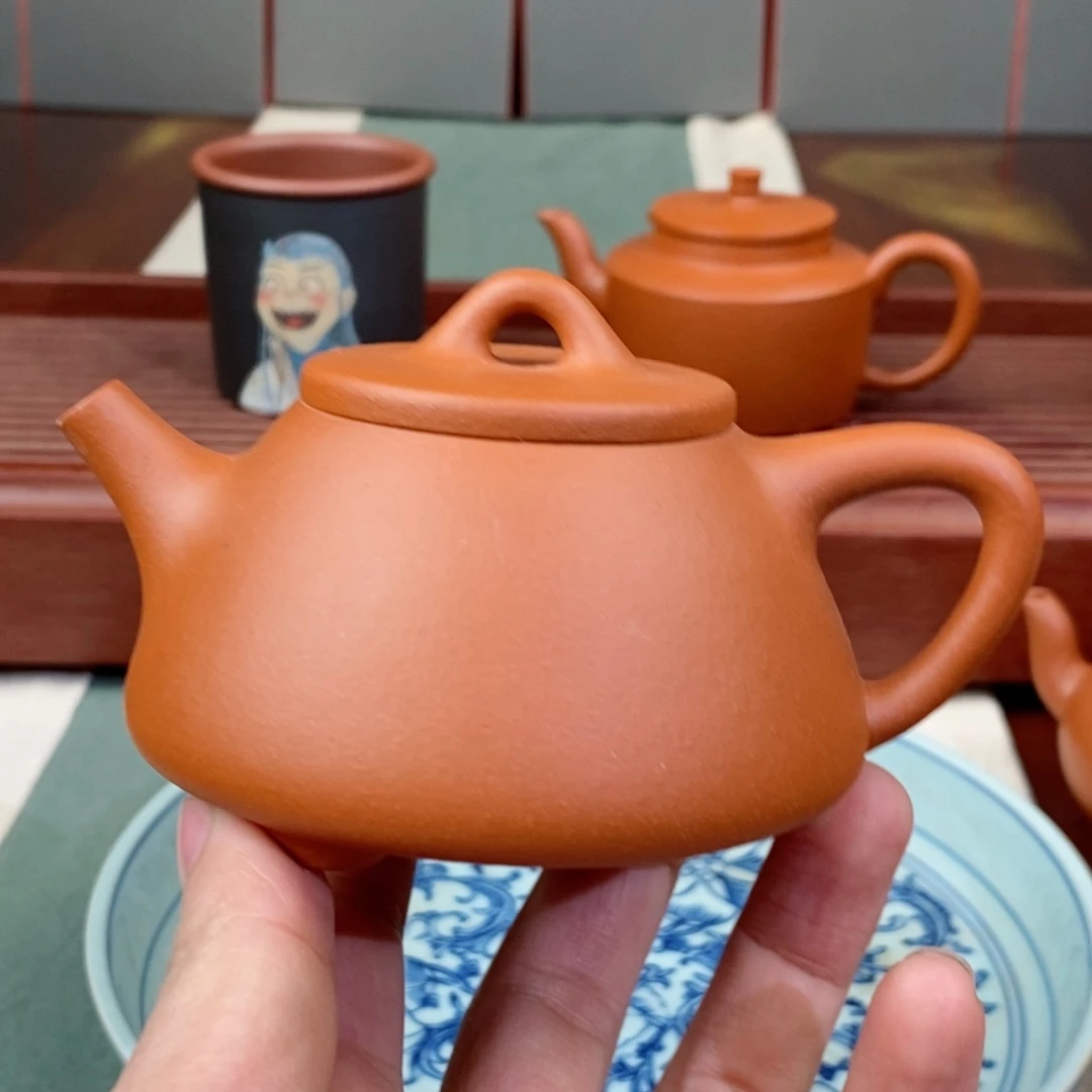 紫砂茶壶小红泥平盖石瓢150毫升半手工