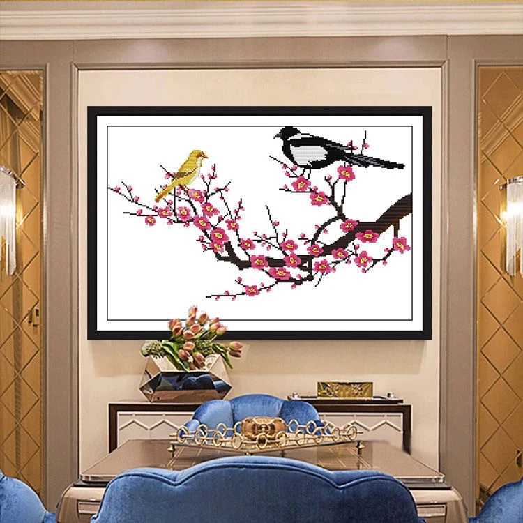 【H054喜上眉梢】十字绣2025新款棉线印花卧室挂画花卉画