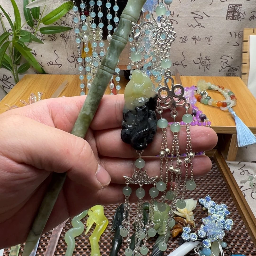 蛇纹石玉合金发饰