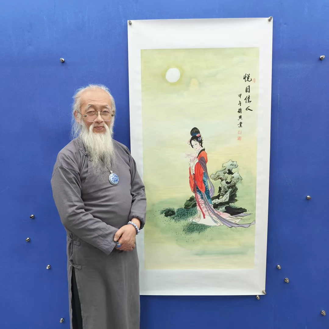 赵兴业《悦目佳人》四尺竖 托裱 136*68cm -天美4