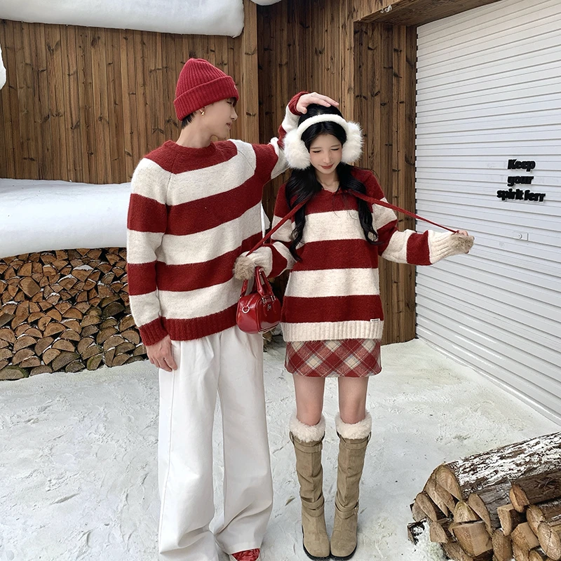 情侣装秋冬2025新款ins超火毛衣男女韩版宽松法式针织衫外套潮牌