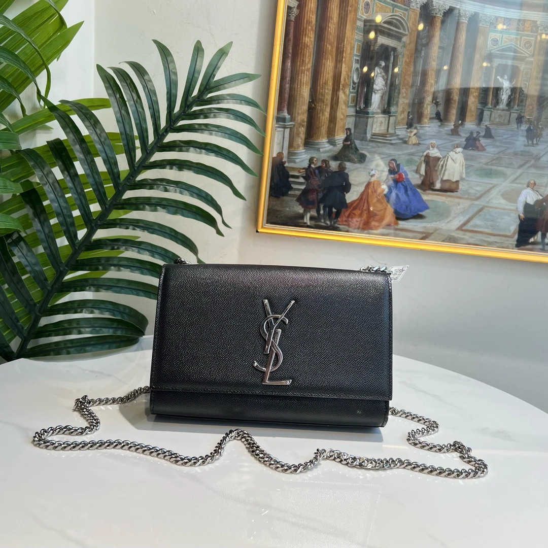 95新 YSL/圣罗兰 御古屋/39100/黑银kate 小号 底长20