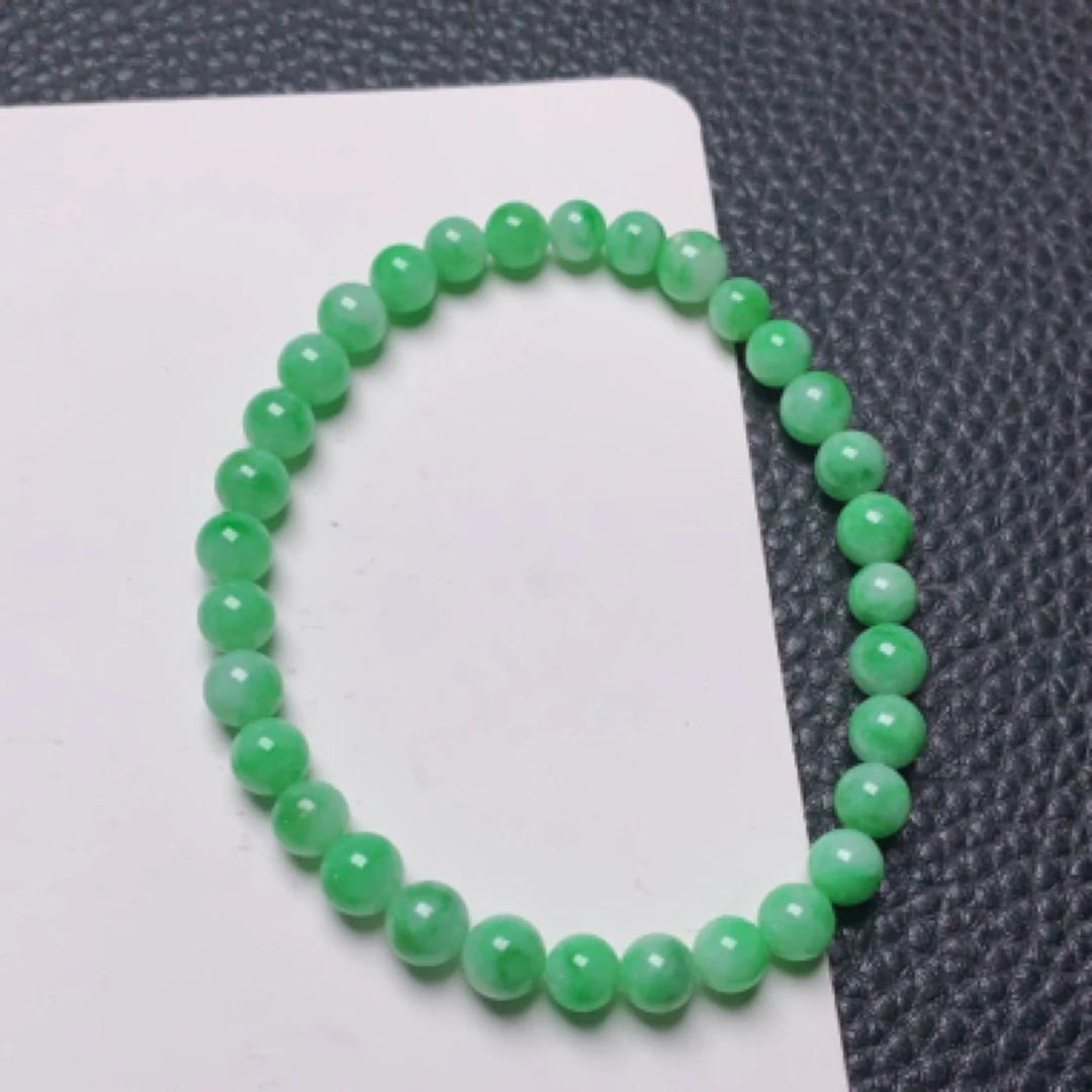 缅料天然A货翡翠珠子手串尺寸6.2妈妈时尚绿色玉手串珠珠
