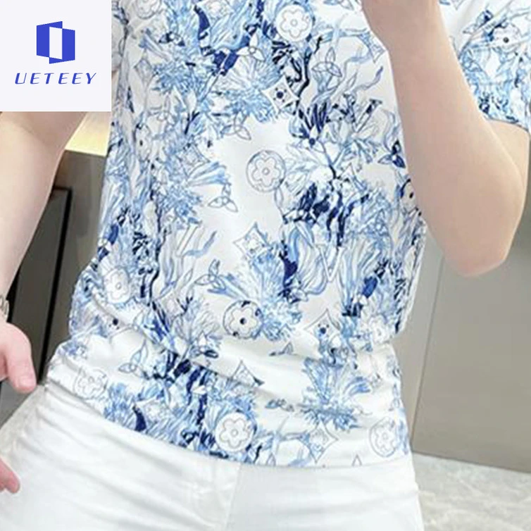 男士T恤青年男装潮流时尚百搭个性印花男士t恤短袖冰丝修身上衣