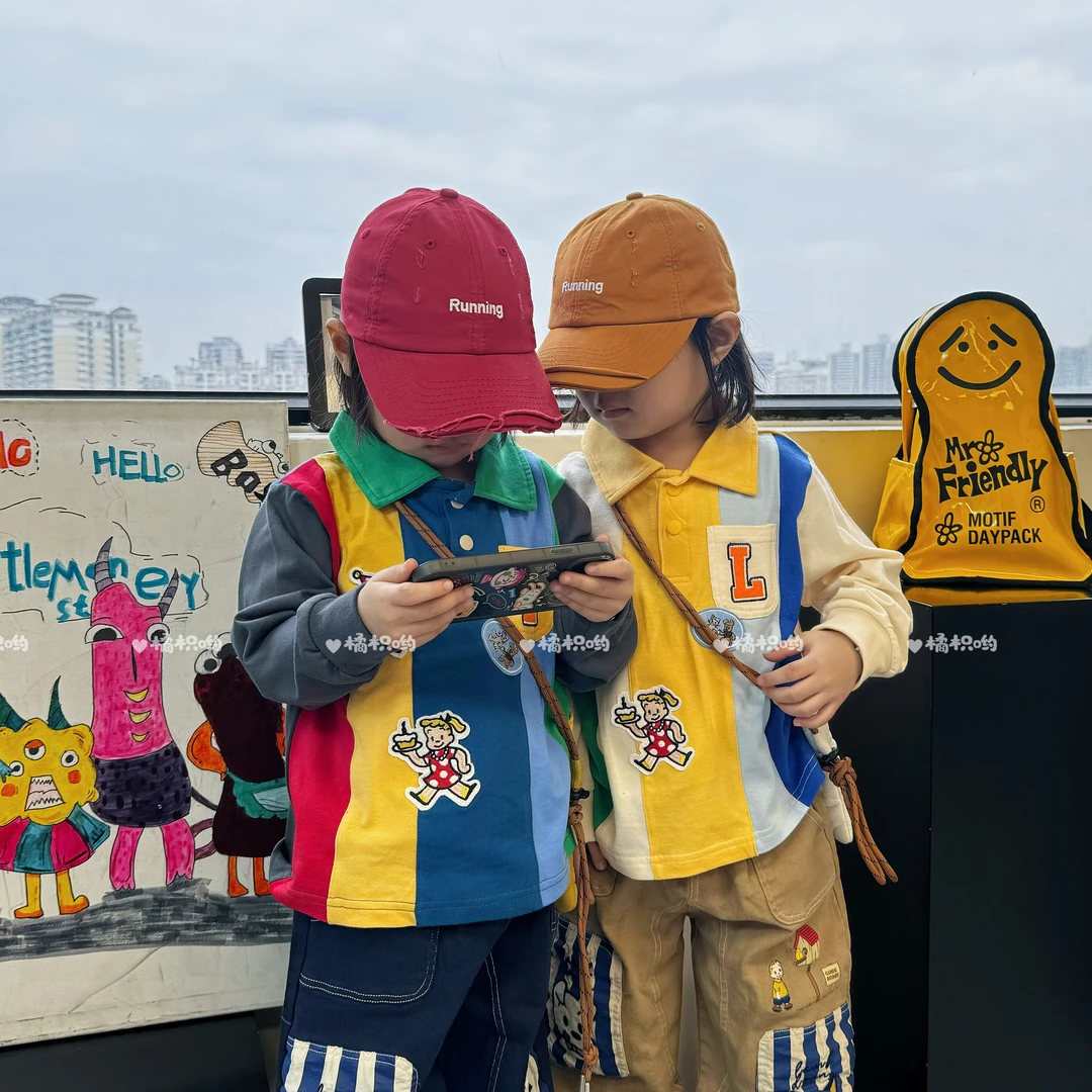 【橘枳哟】原田拼接撞色刺绣徽章翻领长袖