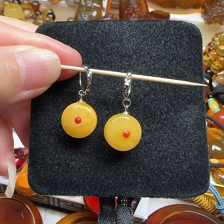 蜜蜡未镶嵌耳饰天然波罗的海蜜蜡耳饰