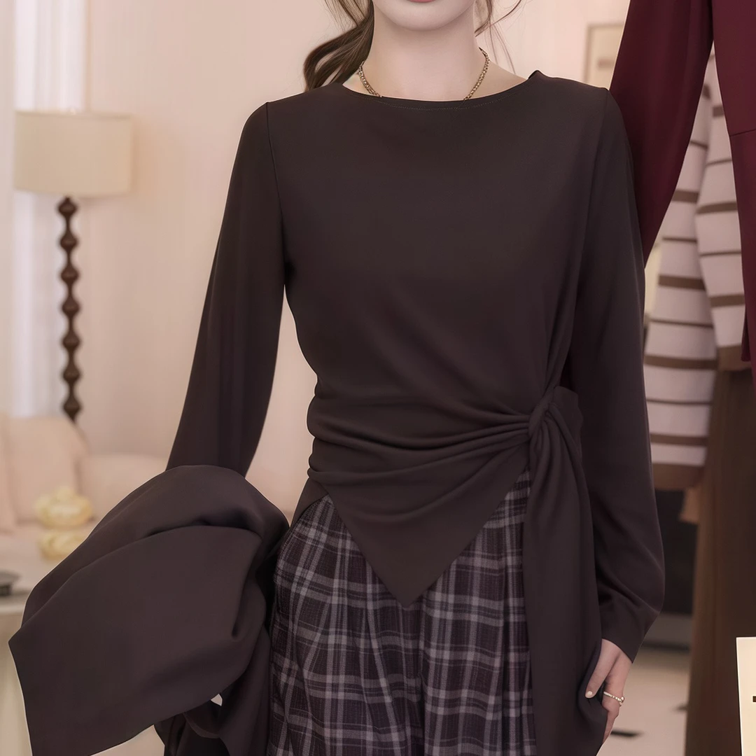 【优雅系】2025年新款秋季设计感上衣长袖收腰T恤女打底衫外穿休闲