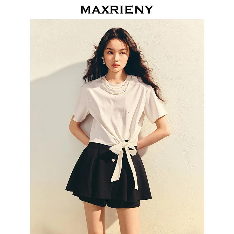 MAXRIENY精致日常短袖上衣高级气质感修身显瘦T恤2025春季新款