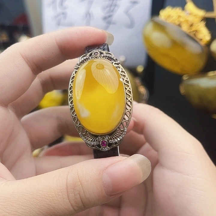 裸石琥珀银S925镶嵌