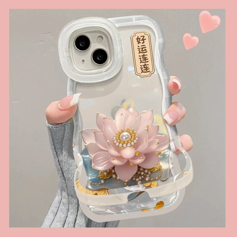 支架波浪好运莲花适用苹果16/15promax手机壳iPhone12/34抖音xr女