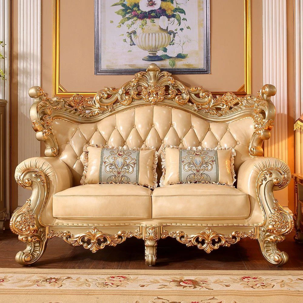 欧式沙发组合皮艺沙发双面雕花U型实木沙发法式金123沙发
