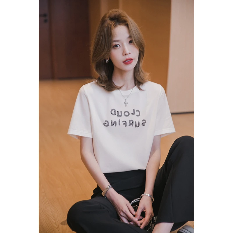 【氧气T恤】180g沁凉索罗娜/吸湿透氣设计感字母印花T恤白色t恤女