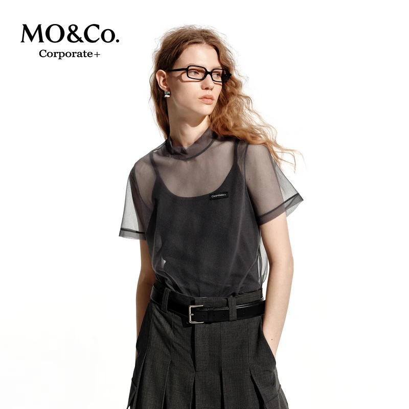 【C+系列】MOCO两件套上衣2025春新品高领金属丝薄纱MBE1TOP023