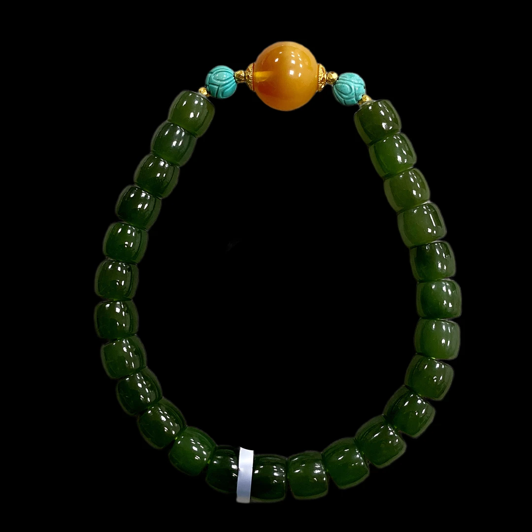 N3634和田碧玉手串孤品