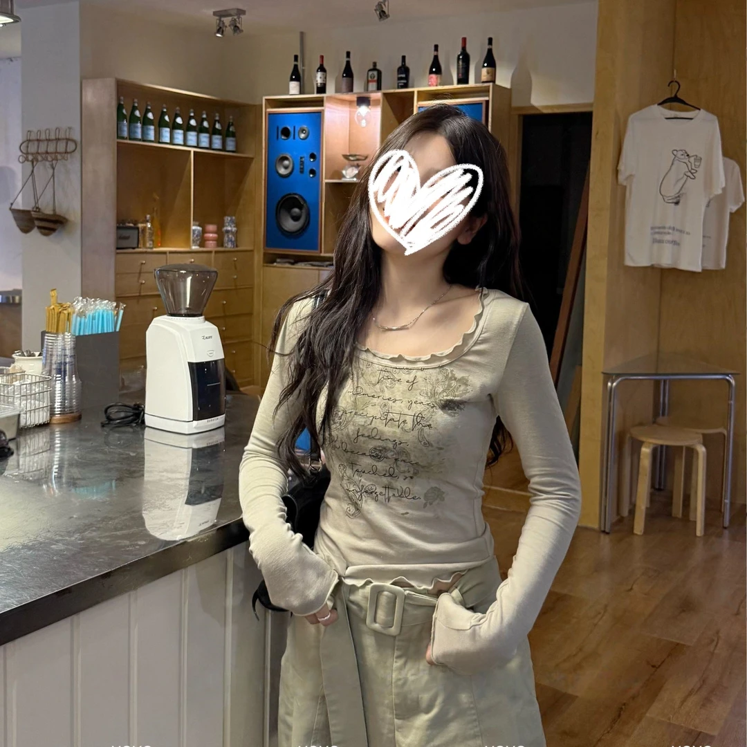 【辣妹千禧】秋款显瘦修身纯欲设计感长袖上衣